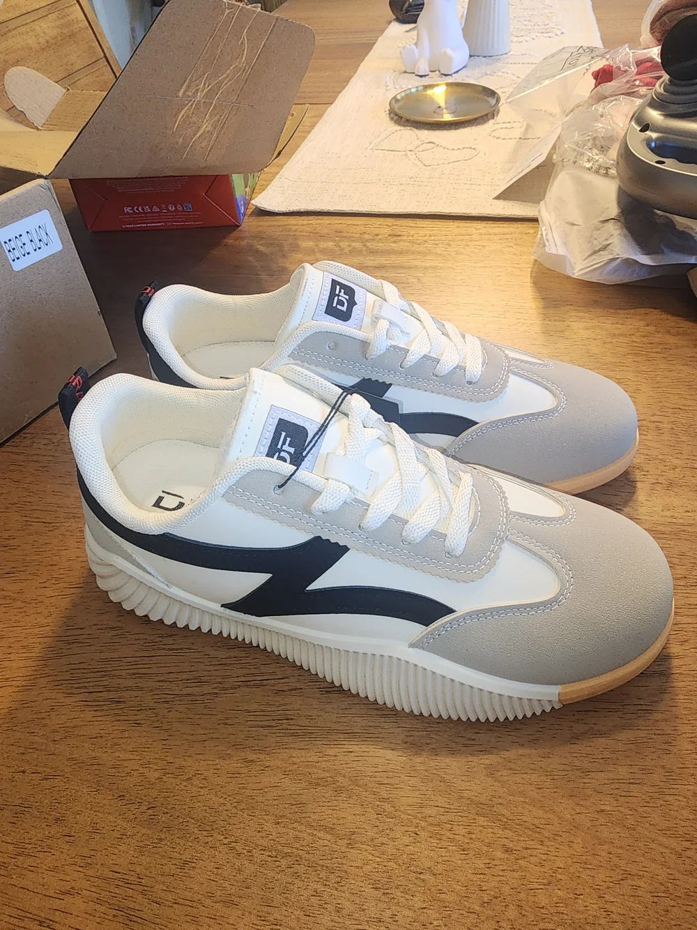 Womens  White and Gray Low-Profile Sneakers - Picture 2 of 5
